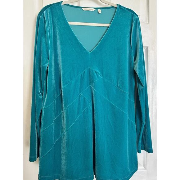 Soft Surroundings L Large Turquoise Isolde Velvet Tunic Top Long Sleeve V-Neck - Picture 10 of 13